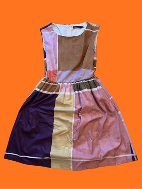 dear creatures Colorblock Midi Dress in Pink, Purple, Gold, Brown
